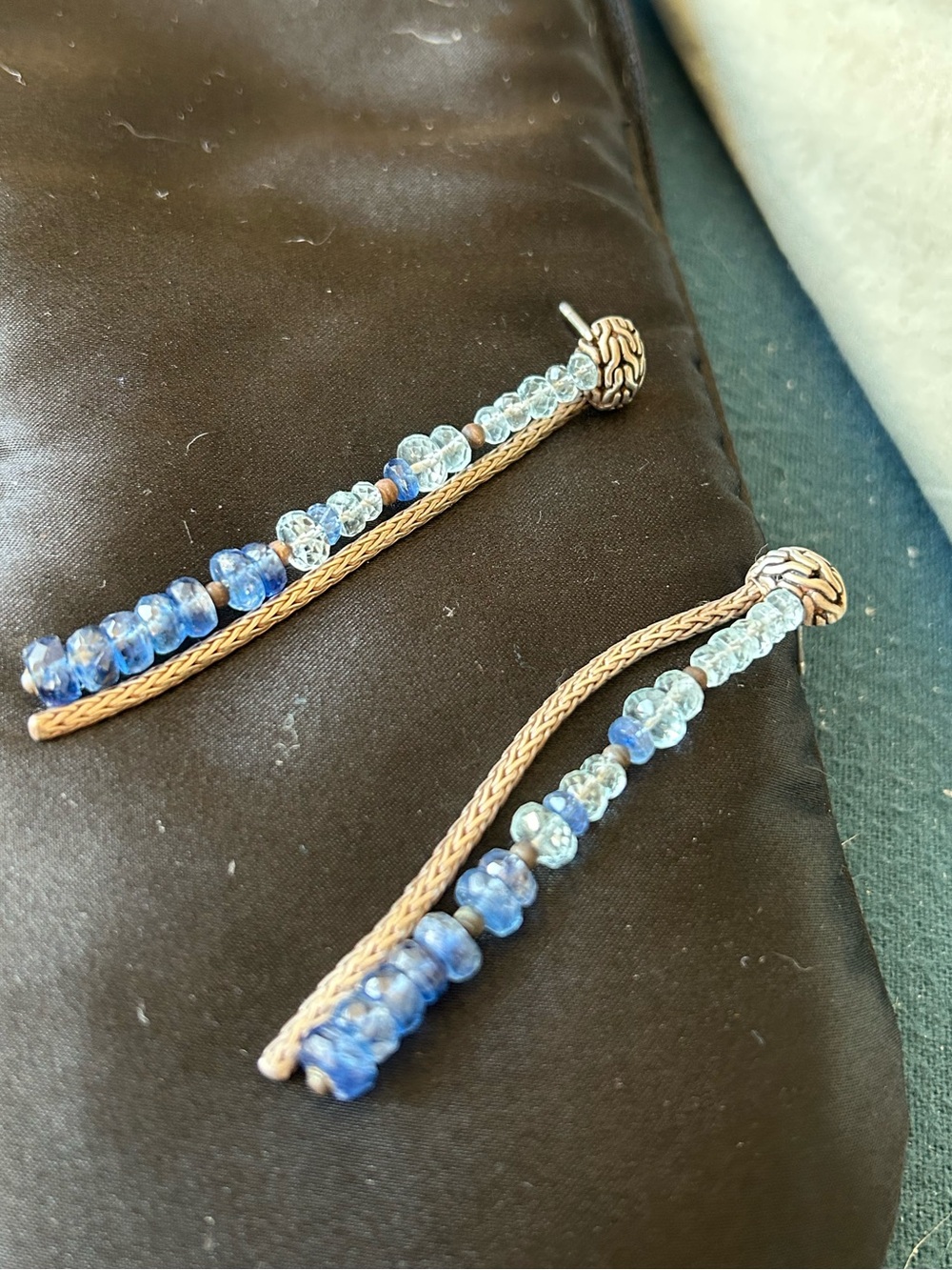 John Hardy Blue stone and 925 silver Beaded Linear Drop Earrings - Picture 8 of 8